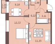 2-комнатная квартира площадью 45.54 кв.м в ЖК "Столичный",  | цена 3 734 280 руб. | www.metrprice.ru