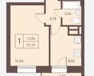 1-комнатная квартира площадью 31.09 кв.м, улица Калинина, к2 | цена 2 698 668 руб. | www.metrprice.ru