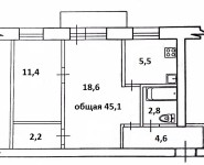 2-комнатная квартира площадью 45.1 кв.м, улица Дружбы, 4 | цена 2 800 000 руб. | www.metrprice.ru