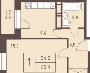 1-комнатная квартира площадью 33.8 кв.м,  | цена 2 650 238 руб. | www.metrprice.ru