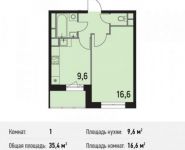 1-комнатная квартира площадью 35.4 кв.м в ЖК "Поколение", улица Гришина, 14 | цена 5 564 880 руб. | www.metrprice.ru