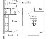 1-комнатная квартира площадью 40.7 кв.м, улица Муравская 2-я, д.25 | цена 4 570 251 руб. | www.metrprice.ru