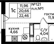 1-комнатная квартира площадью 22.46 кв.м, д.1 | цена 3 285 898 руб. | www.metrprice.ru
