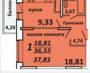 1-комнатная квартира площадью 37.83 кв.м, Садовая, 3, корп.1А | цена 2 671 397 руб. | www.metrprice.ru