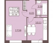 1-комнатная квартира площадью 35.56 кв.м, г. Железнодорожный, ул. Саввинская Б1 | цена 2 395 000 руб. | www.metrprice.ru
