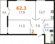 2-комнатная квартира площадью 62.3 кв.м, Офицерская улица, 61 | цена 3 208 000 руб. | www.metrprice.ru