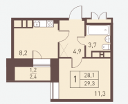 1-комнатная квартира площадью 29.3 кв.м, Пионерская улица, 29А | цена 1 985 192 руб. | www.metrprice.ru