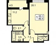 1-комнатная квартира площадью 46.4 кв.м, Автозаводская улица, 23к3 | цена 8 136 936 руб. | www.metrprice.ru