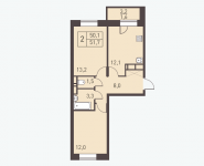 2-комнатная квартира площадью 51.7 кв.м, улица Калинина, 10 | цена 3 739 461 руб. | www.metrprice.ru