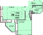 1-комнатная квартира площадью 42.43 кв.м, Обуховская улица, 50 | цена 2 694 305 руб. | www.metrprice.ru