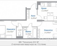 2-комнатная квартира площадью 55.49 кв.м, Новорязанское шоссе, 21с1 | цена 3 937 958 руб. | www.metrprice.ru