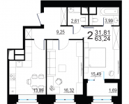 2-комнатная квартира площадью 63.24 кв.м, улица Берзарина, 28Ак3 | цена 13 293 000 руб. | www.metrprice.ru