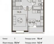 1-комнатная квартира площадью 35.8 кв.м, Ясеневая ул., 14С8 | цена 5 348 520 руб. | www.metrprice.ru