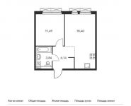 1-комнатная квартира площадью 39.87 кв.м, Складочная ул, 6 | цена 7 371 963 руб. | www.metrprice.ru