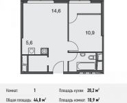 1-комнатная квартира площадью 44.8 кв.м, Докучаев пер., 2 | цена 11 155 200 руб. | www.metrprice.ru