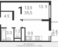 1-комнатная квартира площадью 35.5 кв.м, Бибиревская, 4.1, корп.4.1 | цена 4 442 168 руб. | www.metrprice.ru