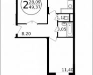 2-комнатная квартира площадью 49 кв.м, Просвещения ул., 13К1 | цена 3 265 677 руб. | www.metrprice.ru