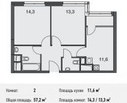 2-комнатная квартира площадью 57.2 кв.м, Докучаев пер., 2 | цена 15 958 800 руб. | www.metrprice.ru