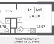 1-комнатная квартира площадью 24.88 кв.м, Мякининское шоссе, 4 | цена 2 743 766 руб. | www.metrprice.ru