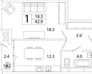 1-комнатная квартира площадью 42.26 кв.м, Рязанский проспект, д.влд 2 | цена 7 625 690 руб. | www.metrprice.ru