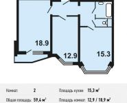 2-комнатная квартира площадью 59.4 кв.м, Некрасовка п, Покровская ул, 16 | цена 6 789 420 руб. | www.metrprice.ru