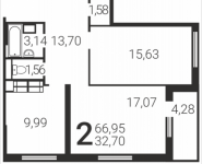 2-комнатная квартира площадью 66.95 кв.м, Татьянин Парк, 14 | цена 7 268 292 руб. | www.metrprice.ru