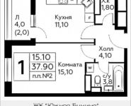 1-комнатная квартира площадью 37.9 кв.м, д.Столбово, уч.40/2, корп.7 | цена 3 302 985 руб. | www.metrprice.ru