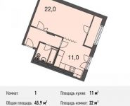 1-комнатная квартира площадью 45.9 кв.м, Ивановская ул., 1 | цена 3 626 100 руб. | www.metrprice.ru