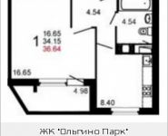 1-комнатная квартира площадью 36.7 кв.м, Шестая, 13 | цена 2 700 000 руб. | www.metrprice.ru