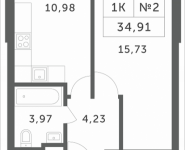 1-комнатная квартира площадью 34.91 кв.м, Мякининское шоссе | цена 3 138 409 руб. | www.metrprice.ru