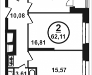 2-комнатная квартира площадью 62.11 кв.м, Петра Алексеева, 12а, корп.2 | цена 11 055 580 руб. | www.metrprice.ru