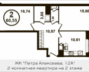 2-комнатная квартира площадью 60.55 кв.м, Петра Алексеева, 12а, корп.3 | цена 8 984 893 руб. | www.metrprice.ru