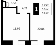 1-комнатная квартира площадью 44.2 кв.м, Клубная, 13 | цена 4 778 020 руб. | www.metrprice.ru