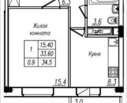 1-комнатная квартира площадью 34.5 кв.м, Просвещения ул. | цена 2 102 450 руб. | www.metrprice.ru