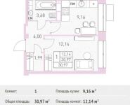 1-комнатная квартира площадью 30.97 кв.м, Калинина ул, 8 | цена 2 870 919 руб. | www.metrprice.ru