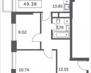 2-комнатная квартира площадью 49.38 кв.м, деревня Раздоры, 4, корп.6 | цена 5 024 217 руб. | www.metrprice.ru