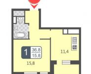 1-комнатная квартира площадью 36.8 кв.м, Базовская улица, д.15к15 | цена 4 576 000 руб. | www.metrprice.ru