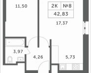 2-комнатная квартира площадью 42.83 кв.м, Мякининское шоссе, 3 | цена 3 867 549 руб. | www.metrprice.ru