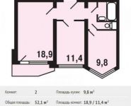 2-комнатная квартира площадью 52.1 кв.м,  | цена 5 813 310 руб. | www.metrprice.ru