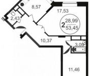 2-комнатная квартира площадью 53 кв.м, Просвещения ул. | цена 3 136 713 руб. | www.metrprice.ru