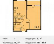 2-комнатная квартира площадью 46.6 кв.м, улица Ситникова, 1 | цена 3 942 360 руб. | www.metrprice.ru