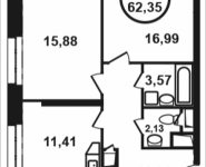 2-комнатная квартира площадью 62.35 кв.м, Петра Алексеева, 12а, корп.2 | цена 10 619 752 руб. | www.metrprice.ru