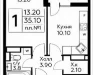 1-комнатная квартира площадью 35.1 кв.м, д.Столбово, уч.40/2, корп.6 | цена 3 415 493 руб. | www.metrprice.ru