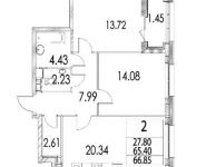 2-комнатная квартира площадью 67.6 кв.м, улица Архитектора Щусева, 2к3 | цена 17 301 476 руб. | www.metrprice.ru