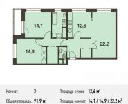 3-комнатная квартира площадью 91.9 кв.м, Волоколамское ш., 67 | цена 13 438 308 руб. | www.metrprice.ru