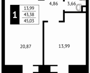 1-комнатная квартира площадью 45 кв.м, Клубная, 13 | цена 4 483 800 руб. | www.metrprice.ru