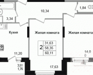 2-комнатная квартира площадью 59.7 кв.м, улица Фрунзе, 1 | цена 3 642 920 руб. | www.metrprice.ru