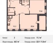 2-комнатная квартира площадью 60.7 кв.м, Барышевская Роща ул., 11 | цена 5 425 669 руб. | www.metrprice.ru