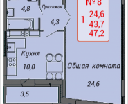 1-комнатная квартира площадью 47.2 кв.м, Ленинский проспект, 16 | цена 4 345 704 руб. | www.metrprice.ru