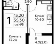 1-комнатная квартира площадью 35.3 кв.м, д.Столбово, уч.40/2, корп.6 | цена 3 416 510 руб. | www.metrprice.ru